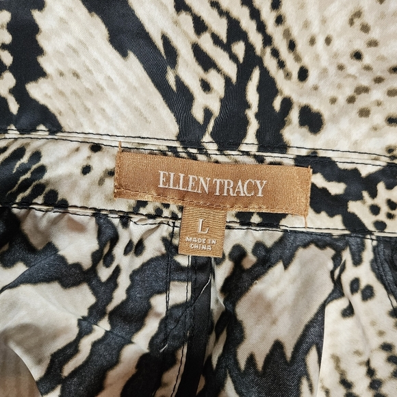 Ellen Tracy Anima Print Lightweight Jacket Sz L Roll-Tab Sleeve Cinch Waist Coat - Picture 12 of 15